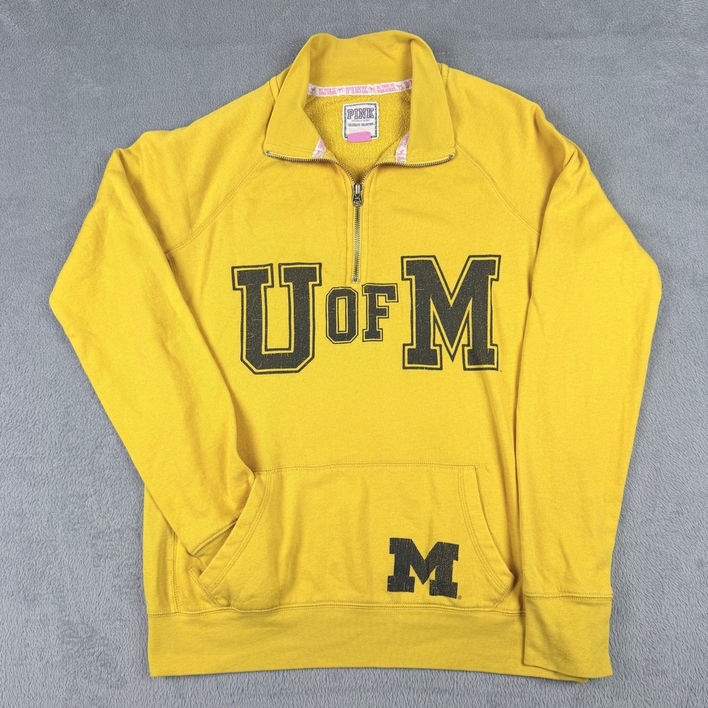 PINK Victoria's Secret University of Michigan Quarter Zip Sweatshirt SmallYellow